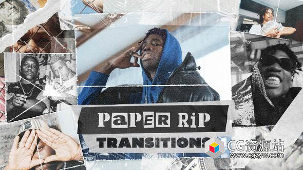 AE模板-时尚复古嘻哈街头撕纸拼贴动画视频转场 Paper Rip Transitions