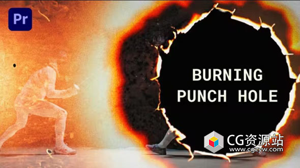 PR+AE/模板-复古纸张燃烧火焰打孔视频转场过渡 Burning Punch Hole Transitions