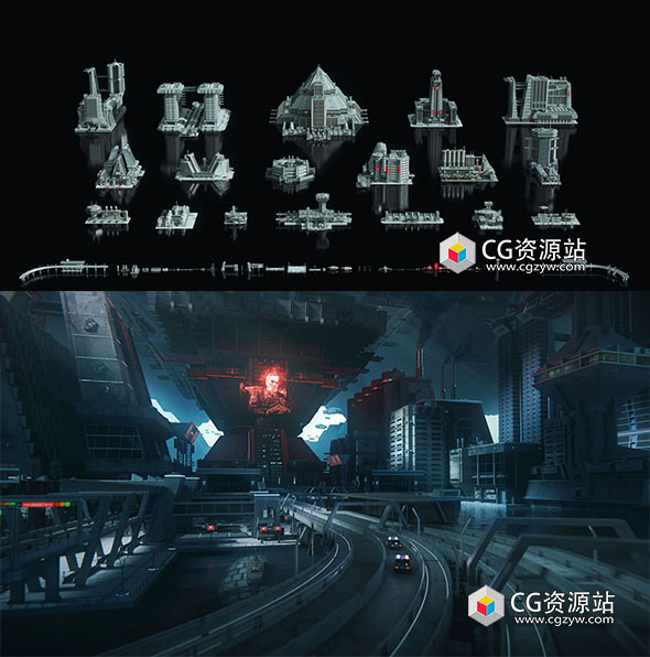 未来科幻野兽派风格灰白高楼大厦建筑3D模型 C4D/FBX/MAX/Maya/Blender/Unreal格式 Brutalist 2055-图片1