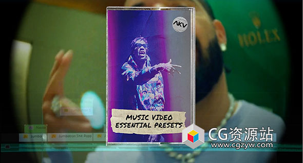 PR预设-70多个嘻哈说唱鱼眼夜视定格相机移动发光轮廓胶片加深过渡复古MV预设 AKV Studios-Music Video Essential Presets