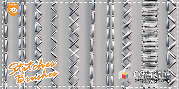 Blender预设-编织物缝合笔刷预设 Stitches Fabric Brushes