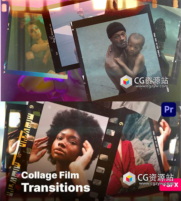 AE+PR模板-10种复古拼贴过渡漏光宝丽来胶片效果 Film Collage Transitions