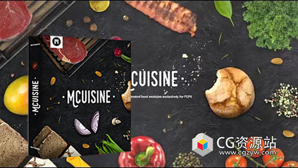 FCPX插件-276组水果蔬菜肉类面包佐料食物餐具动画美食栏目预设  mCuisine
