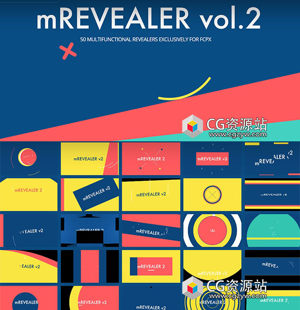 FCPX插件-50组时尚MG图形文字图片视频Logo动画预设 mRevealer v2-图片1