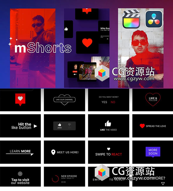 FCPX插件-110组文字标题字幕排版网络视频竖屏包装动画预设 mShorts-图片1