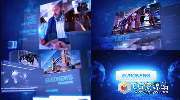 AE模板-3D立体旋转经典蓝色科技感新闻直播片头 Euronews Openers