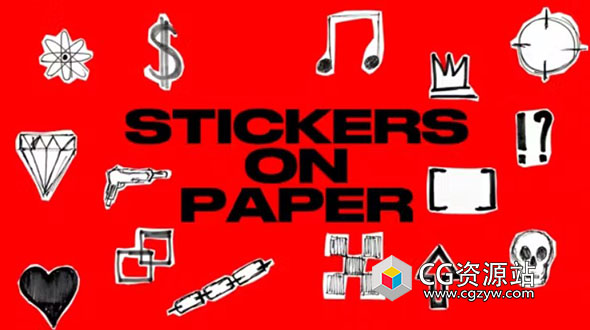 AE+PR+FCPX模板-73个嘻哈混合媒体手绘贴纸涂鸦符号图标定格动画预设 Stickers On Paper