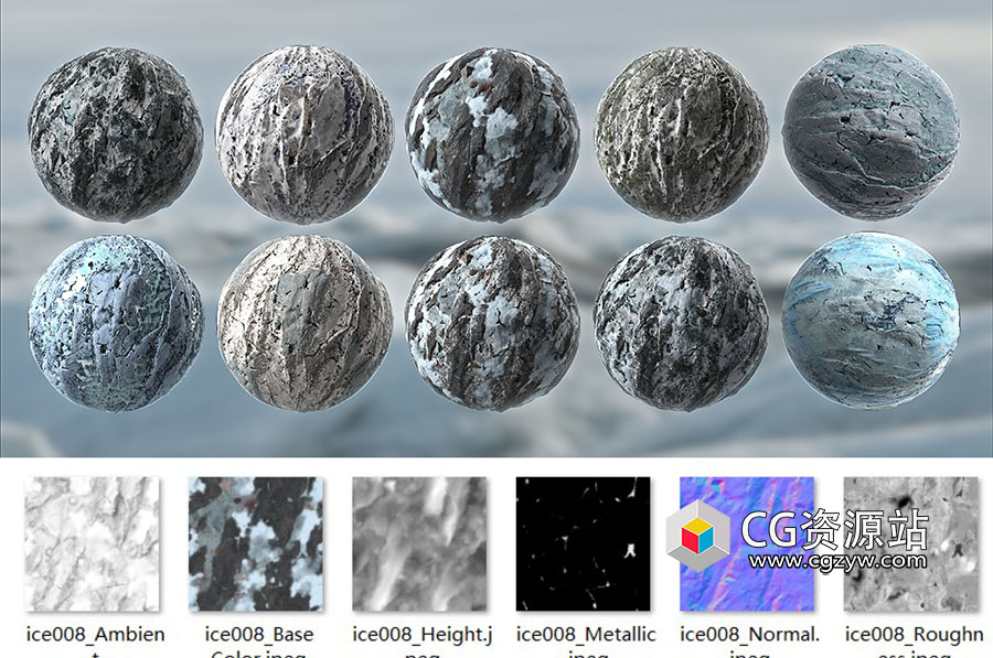 10种冬季雪冰冰川无缝PBR材质贴图素材包-图片2