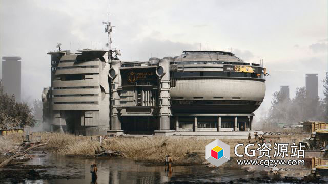 Blender 2D到3D概念设计科幻建筑楼房建模教程+中英文字幕