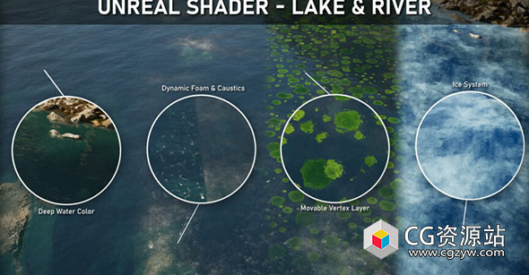 UE5河流水面着色器材质教程+中英文字幕 Unreal Shader – River & Lake