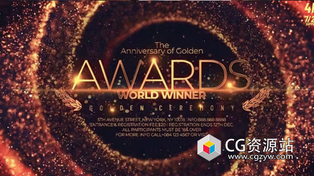 AE模板-华丽金色粒子背景颁奖典礼视频包装片头 Awards Show