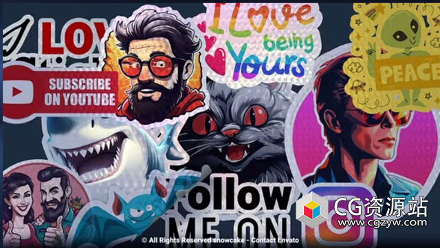 AE模板-卡通炫酷装饰全息贴纸制作工具包 Holographic Sticker Maker