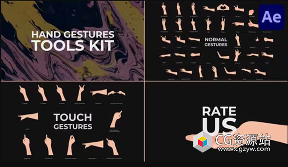 AE+PR模板-卡通手势产品讲解交互应用MG动画 Hand Gestures Tools Kit
