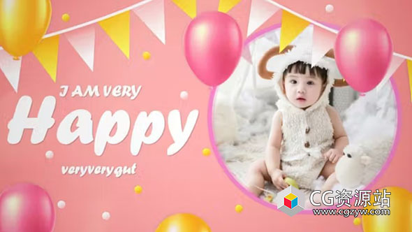 AE模板-卡通婴儿小孩可爱回忆生日庆祝片头 Happy Birthday