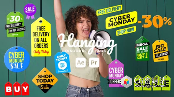 AE+PR模板-商品促销吊牌标签动画 Hanging Sale Tags