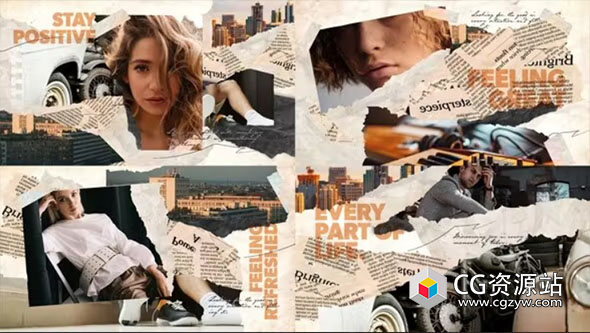 AE模板-拼贴贴纸遮罩定格动画片头 Stop Motion Collage Video Template