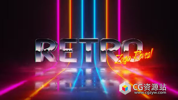 AE模板-复古发光霓虹文字logo动画 Retrowave Logo Reveal