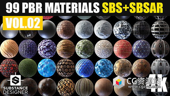 Substance 99种PBR瓷砖塑料木材风格化材质包 99 PBR Substance Designer Materials Vol.02-图片1