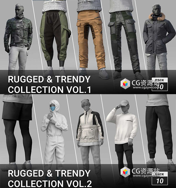 Reallusion时尚服装衣服模型系列 Rugged & Trendy Collection Vol.1+Vol.2-图片1
