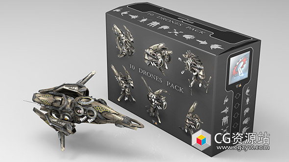 10组科幻无人飞行器3D模型 Cubebrush – 10 Drone SciFi Pack