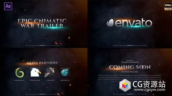 AE模板-大气视频宣传文字片头 Epic Cinematic War Trailer