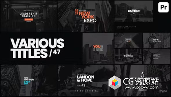 AE模板-12组时尚文字标题排版出入动画 Various Titles 47