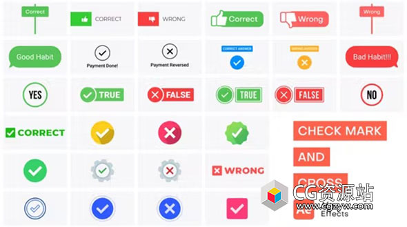 AE模板-复选十字对错勾叉倒计时标记动画工具包 Checkmark & Cross Animation Pack