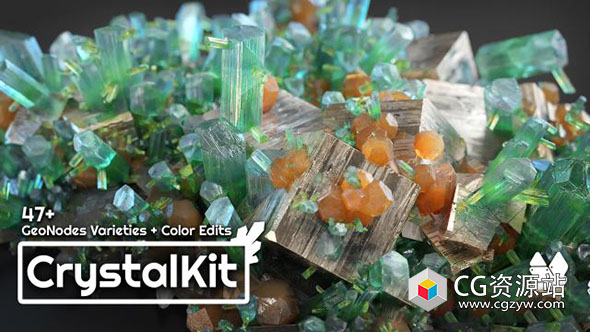 Blender水晶生长散布资产预设 Crystal Kit – 3D Asset Kit v1.2 + 使用教程
