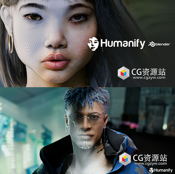 Blender插件-一键生成逼真人体面部身体手脚皮肤着色器预设 Humanify v1.0 + 视频教程+人物3D模型 Hyper Realistic Scenes-图片1