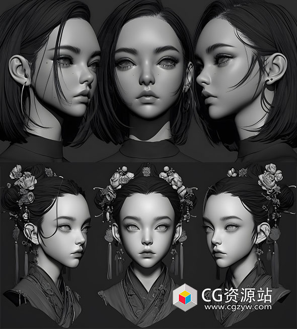 308张头像雕刻中国女性AI人工智能生成4K高清参考图片-图片1