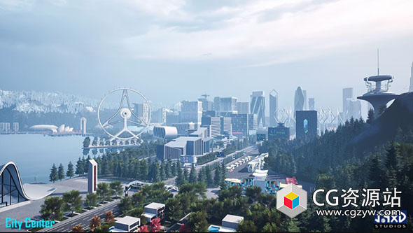 UE5未来派湖边城市环境场景游戏素材 A Futuristic City – LAKE TOWN-图片1