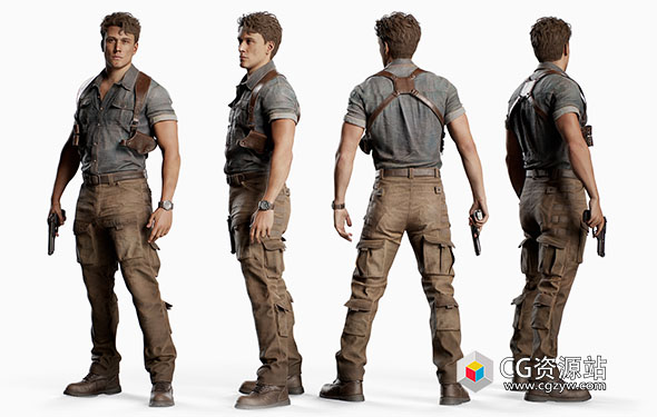 男性探险家游戏角色扫描3D模型 ZTL/FBX/OBJ格式-图片1