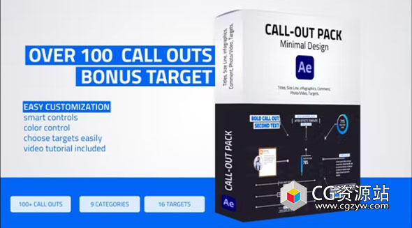 AE+PR模板-100组现代科技感文字标题标注呼出线条动画+背景音乐 Unique Call – Outs Pack