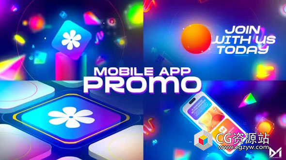 AE模板-时尚彩色应用程序App展示动画 Mobile App Promo – Retro Style