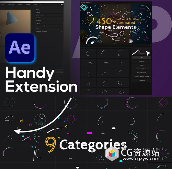 AE+PR脚本-450种MG图形线条箭头爆炸形状元素预设 Shape Elements Pack-图片1
