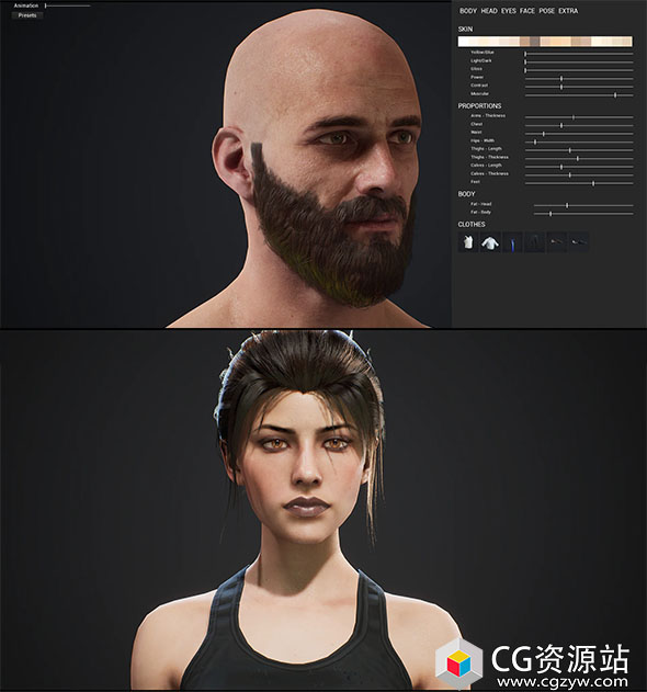 Unreal游戏男女性角色定制 Character Customization: Male/Female UE5.2 – 5.4