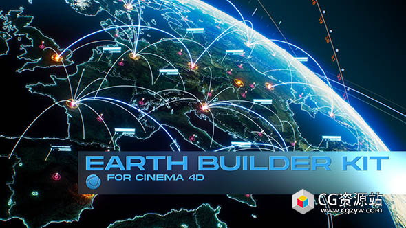 C4D预设-三维地球连线地点定位地球建造者预设 Earth Builder Kit [Cinema4d/Xpresso]