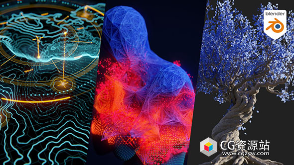 Blender科幻HUD/运动图形变换/游戏资产树几何节点教程+中英文字幕-图片1