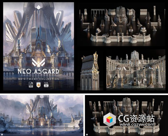 53个北欧奇幻风格建筑3D模型 Neo Asgard – 3D Kitbash Pack