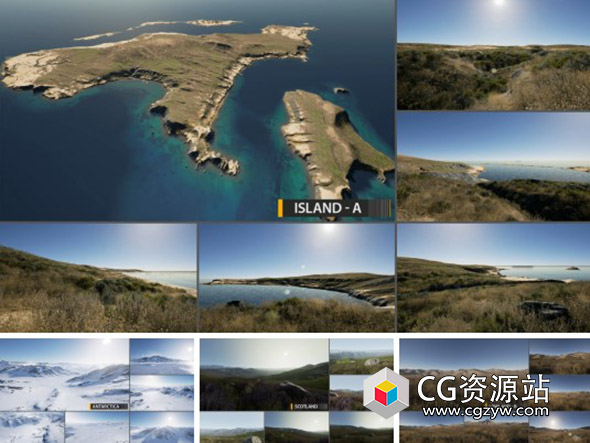 UE4虚幻逼真南极洲湖泊山谷岛风景包 Photorealistic Landscape Pack 4