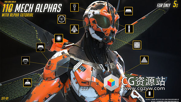 110组Alphas纹理贴花机甲战士硬表面PSD文件 110 Mech Alphas-图片1