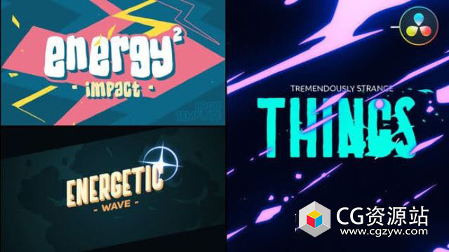 达芬奇模板-卡通能量特效文字标题字幕动画 2D Energy Text Logo Reveals