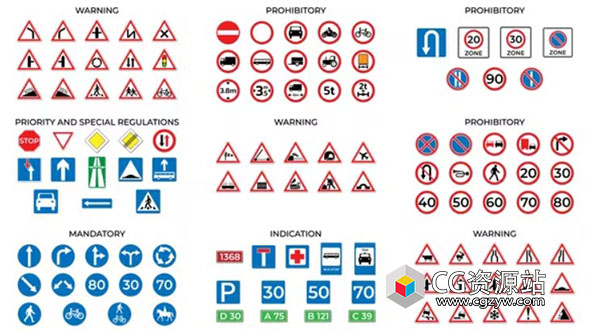 AE模板-道路标志路标指示牌图标动画 Animated Road Signs