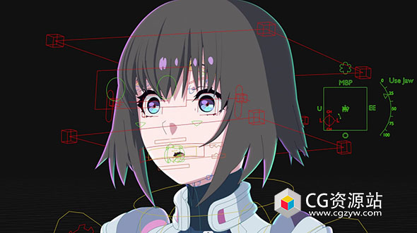 Blender二次元卡通女孩角色绑定3D模型 Cyberpunk Anime Girl Blender Rig – EMILY