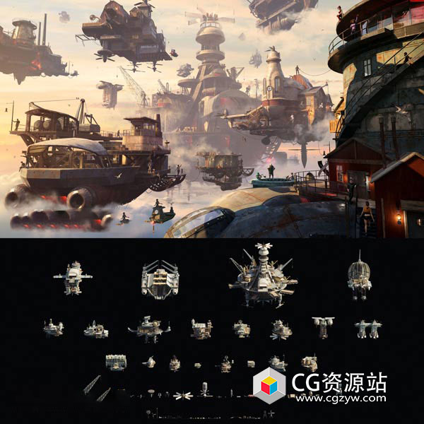 Blender未来奇幻天空之城楼房建筑城市3D模型 City in the Sky-图片1