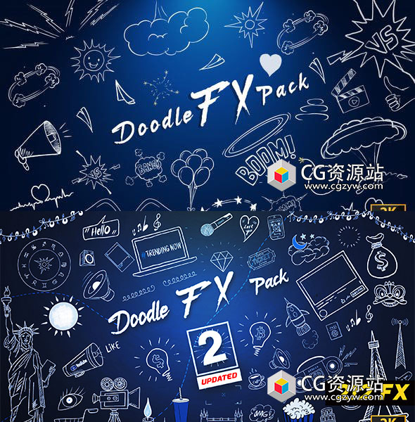 388个线条涂鸦卡通手绘元素动画视频素材1+2