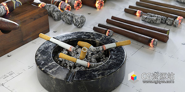 Blender烟灰缸香烟雪茄3D模型资产预设