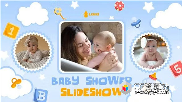 AE模板-可爱婴儿小孩生日快乐照片幻灯片 Baby Shower