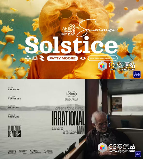 AE模板-电影片头标题设计包字幕动画 两套Cinematic Titles