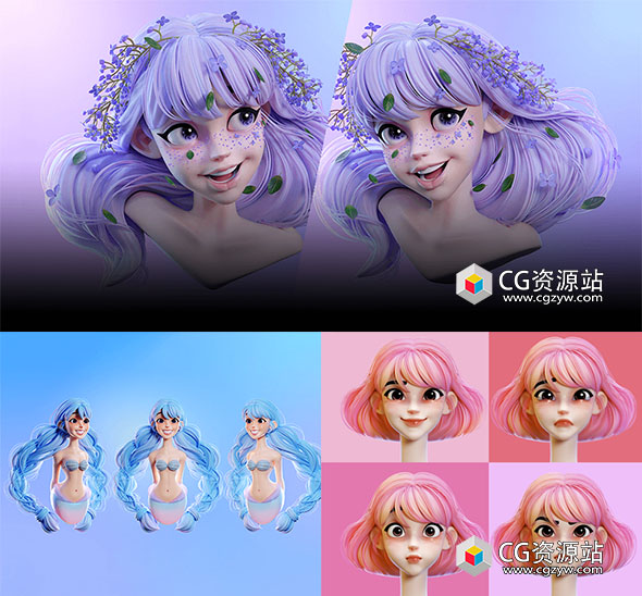 Coloso Blender卡通可爱三维女性角色建模贴图基础教程+中文/韩文字幕-图片1